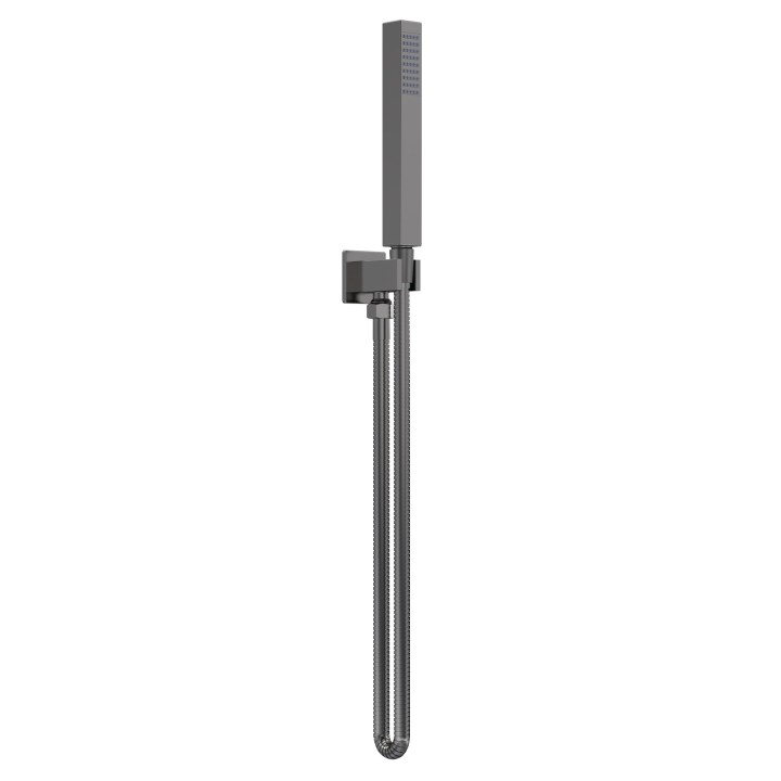 Square Outlet Elbow Parking Bracket Shower Hose and Handset - Brushed Pewter