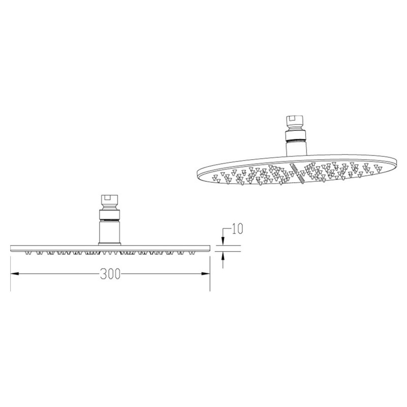 Chrome 300mm LED Square Fixed Shower Head - Technical Drawing