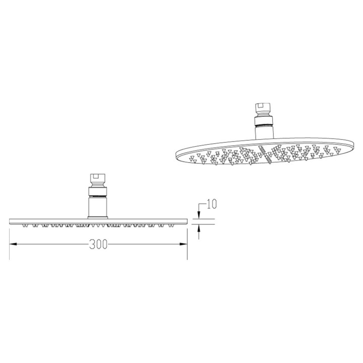 Chrome 300mm LED Square Fixed Shower Head - Technical Drawing
