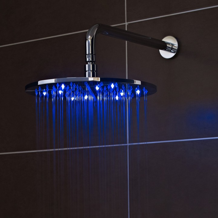 Chrome 200mm LED Round Fixed Shower Head - Insitu