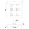 Chrome 200mm LED Square Fixed Shower Head - Technical Drawing