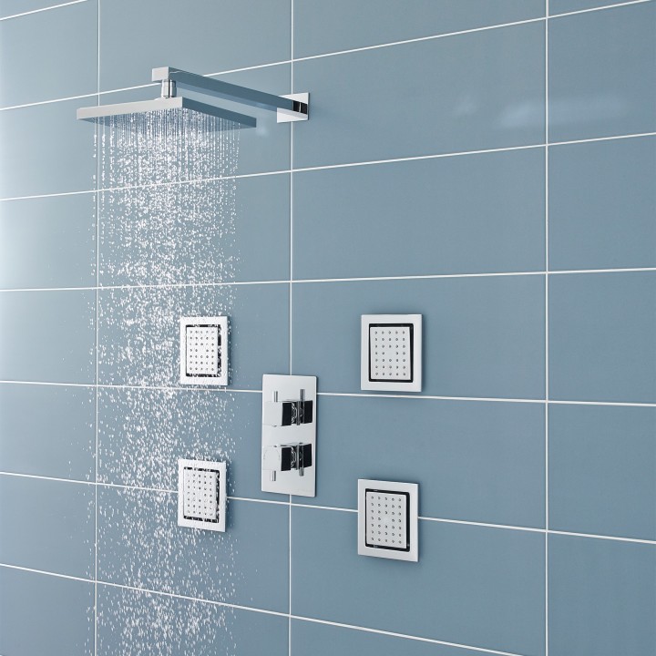 Chrome 200mm Square Fixed Shower Head - Insitu