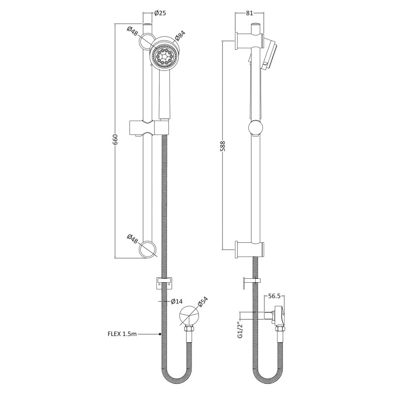 Slide Rail Kit With Adjustable Bracket And Multi Function Handset - Technical Drawing