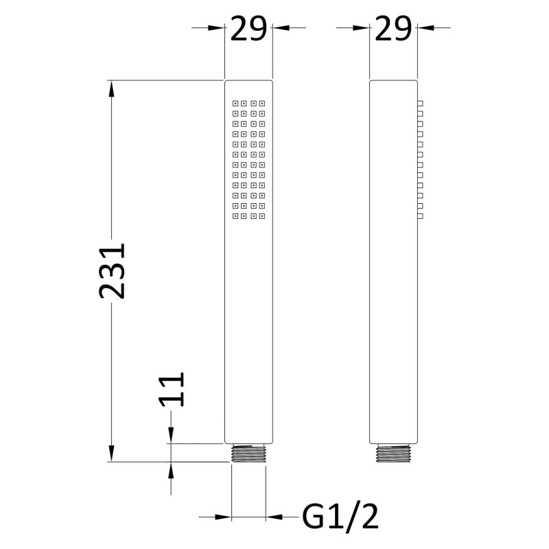 Square Minimalist Handset - Brushed Pewter - Technical Drawing