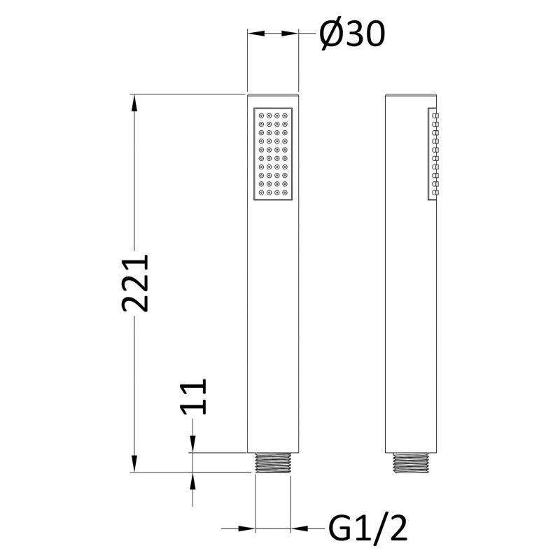 Round Minimalist Handset - Brushed Pewter - Technical Drawing