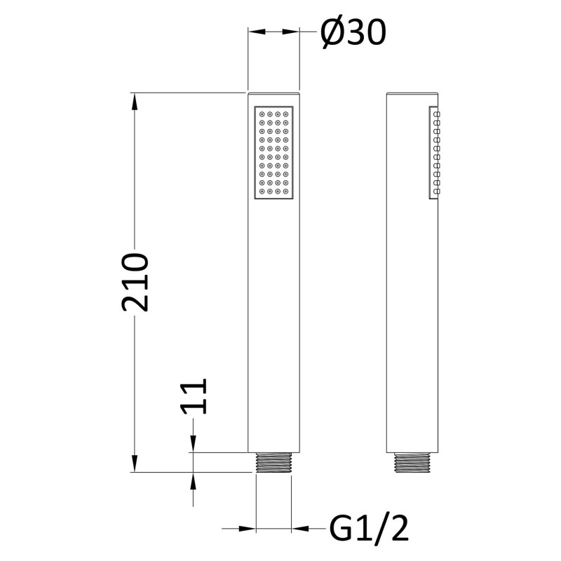 Round Matt Black Minimalist Handset - Technical Drawing