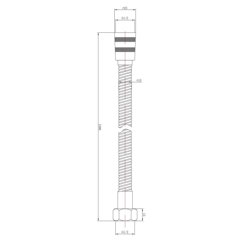 Matt Black Shower Flex Hose 1.5m - Technical Drawing