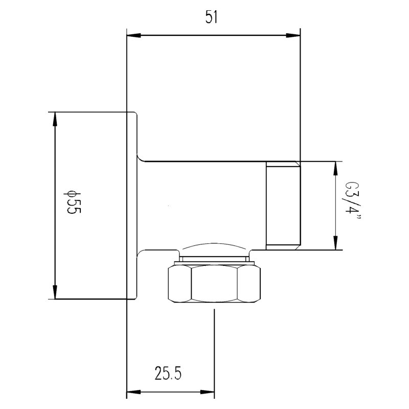 Chrome Backplate Elbow Unions - Technical Drawing