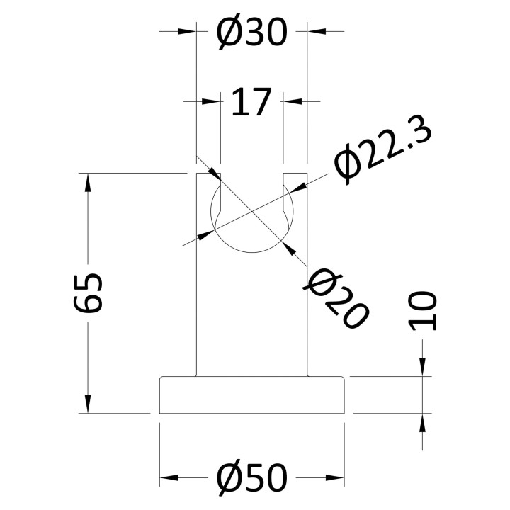 Luxury Chrome Shower Handset Wall Bracket - Technical Drawing