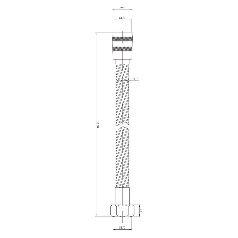 Chrome Shower Flex Hose 1.75m - Technical Drawing