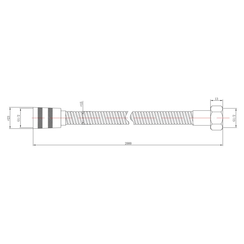 Chrome Shower Flex Hose 2m - Technical Drawing