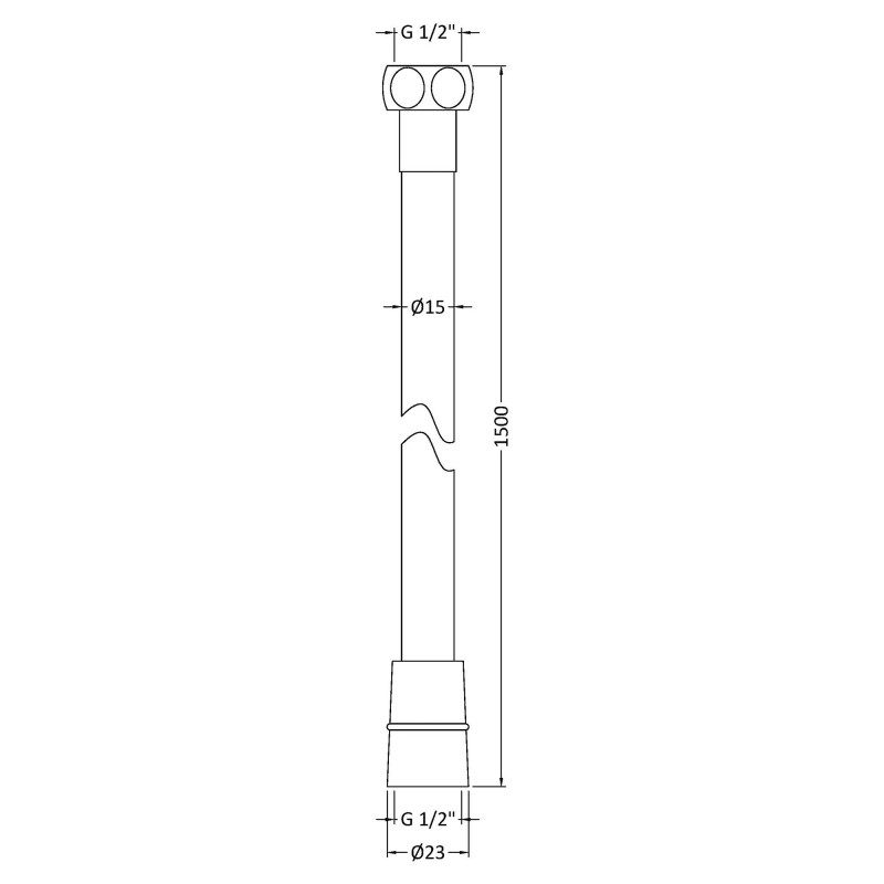 1.5M Smooth Silver Shower Flex Hose - Technical Drawing