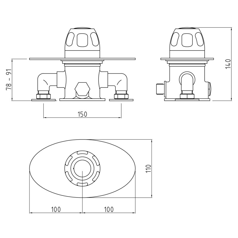 Concealed Dial Sequential Thermostatic Shower Valve - Technical Drawing