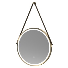 Brushed Brass 600mm Round LED Bathroom Mirror with Strap