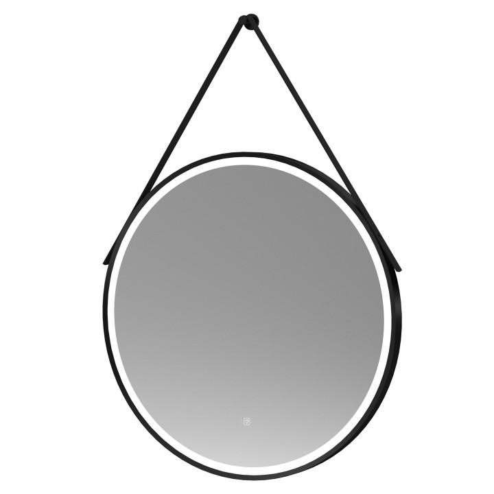 Black 800mm Round LED Bathroom Mirror with Strap