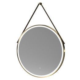 Brushed Brass 800mm Round LED Bathroom Mirror with Strap