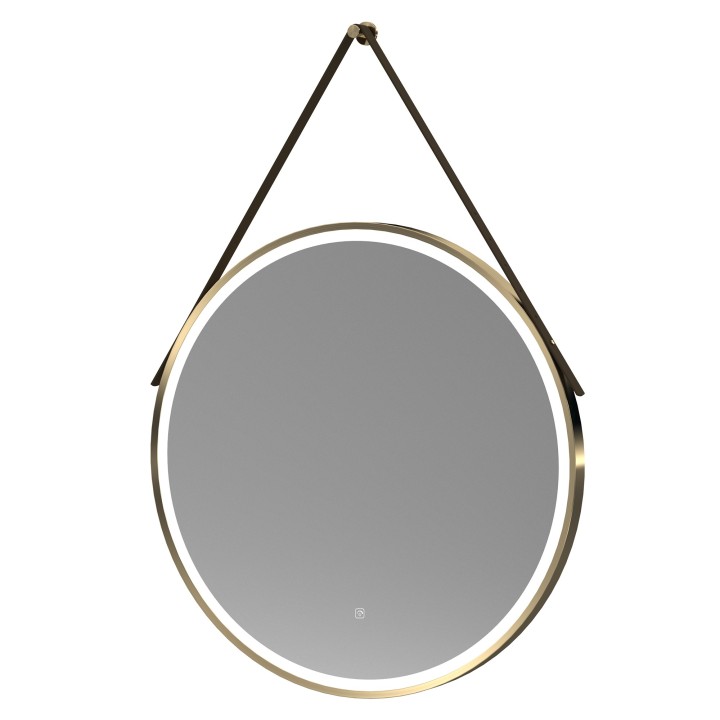 Brushed Brass 800mm Round LED Bathroom Mirror with Strap