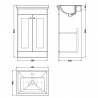 Classique 500mm Freestanding 2 Door Vanity Unit with Basin Satin Grey - 1 Tap Hole - Technical Drawing