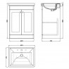 Classique 600mm Freestanding 2 Door Vanity Unit with Basin Satin Grey - 3 Tap Hole - Technical Drawing