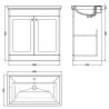 Classique 800mm Freestanding 2 Door Vanity Unit with Basin Satin White - 1 Tap Hole - Technical Drawing