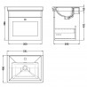 Classique 500mm Wall Hung 1 Drawer Vanity Unit with Basin Satin White - 1 Tap Hole - Technical Drawing