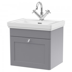 Classique 500mm Wall Hung 1 Drawer Vanity Unit with Basin Satin Grey - 1 Tap Hole