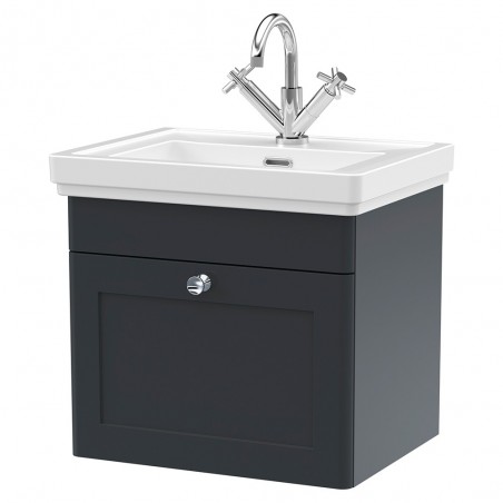 Classique 500mm Wall Hung 1 Drawer Vanity Unit with 1 Tap Hole Basin - Soft Black