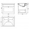 Classique 600mm Wall Hung 1 Drawer Vanity Unit with Basin Satin White - 1 Tap Hole - Technical Drawing