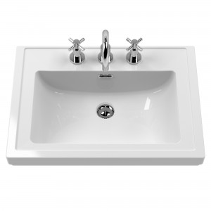 Classique 600mm Wall Hung 1 Drawer Vanity Unit with Basin Satin White - 3 Tap Hole