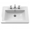 Classique 600mm Wall Hung 1 Drawer Vanity Unit with Basin Satin White - 3 Tap Hole - Insitu
