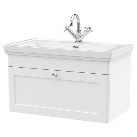 Classique 800mm Wall Hung 1 Drawer Vanity Unit with Basin Satin White - 1 Tap Hole