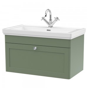 Classique 800mm Wall Hung 1 Drawer Vanity Unit with Basin Satin Green - 1 Tap Hole