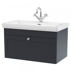 Classique 800mm Wall Hung 1 Drawer Vanity Unit with 1 Tap Hole Basin - Soft Close