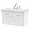 Classique 800mm Wall Hung 1 Drawer Vanity Unit with Basin Satin White - 3 Tap Hole