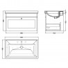 Classique 800mm Wall Hung 1 Drawer Vanity Unit with Basin Satin White - 3 Tap Hole - Technical Drawing