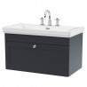 Classique 800mm Wall Hung 1 Drawer Vanity Unit with 3 Tap Hole Basin - Soft Black