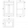 Classique 600mm Freestanding 2 Door Unit & 3 Tap Hole Fireclay Basin - Satin White - Technical Drawing