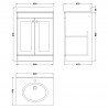 Classique 600mm Freestanding 2 Door Unit & 1 Tap Hole Marble Top - Satin White/Bellato Grey - Technical Drawing