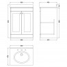 Classique 600mm Freestanding 2 Door Unit & 3 Tap Hole Marble Top - Satin White/Bellato Grey - Technical Drawing