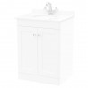 Classique 600mm Freestanding 2 Door Unit & 1 Tap Hole Marble Top with Oval Basin - Satin White/White Sparkle