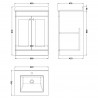 Classique 600mm Freestanding 2 Door Unit & 1 Tap Hole Marble Top - Satin White/White Sparkle - Technical Drawing