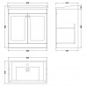 Classique 800mm Freestanding 2 Door Unit & 1 Tap Hole Fireclay Basin - Satin White - Technical Drawing