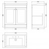 Classique 800mm Freestanding 2 Door Unit & 3 Tap Hole Fireclay Basin - Satin White - Technical Drawing