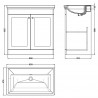 Classique 800mm Freestanding 2 Door Unit & 0 Tap Hole Fireclay Basin - Satin White - Technical Drawing