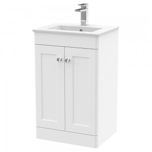 Classique 500mm Freestanding 2 Door Unit & Minimalist Ceramic Basin - Satin White