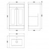 Classique 500mm Freestanding 2 Door Unit & Minimalist Ceramic Basin - Satin White - Technical Drawing
