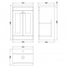 Classique 500mm Freestanding 2 Door Unit & Mid-Edge Ceramic Basin - Satin White - Technical Drawing