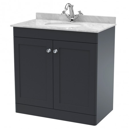 Classique 800mm Freestanding 2 Door Unit & 1 Tap Hole Marble Top with Oval Basin - Soft Black/Bellato Grey