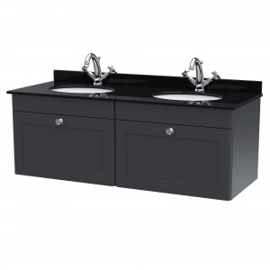 Classique 1200mm Wall Hung 2 Drawer Unit & 1 Tap Hole Marble Top with Oval Basin - Soft Black/Black Sparkle