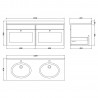 Classique 1200mm Wall Hung 2 Drawer Unit & 1 Tap Hole Marble Top - Soft Black/Black Sparkle - Technical Drawing
